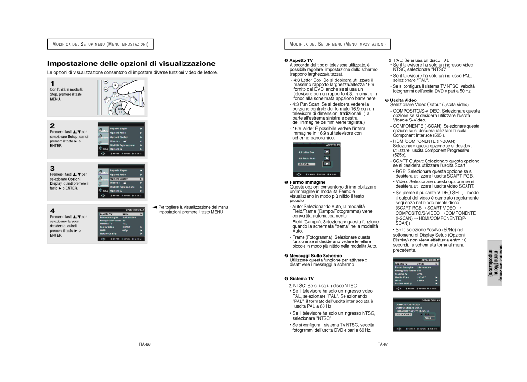 Samsung DVD-HD950/XET manual Impostazione delle opzioni di visualizzazione 