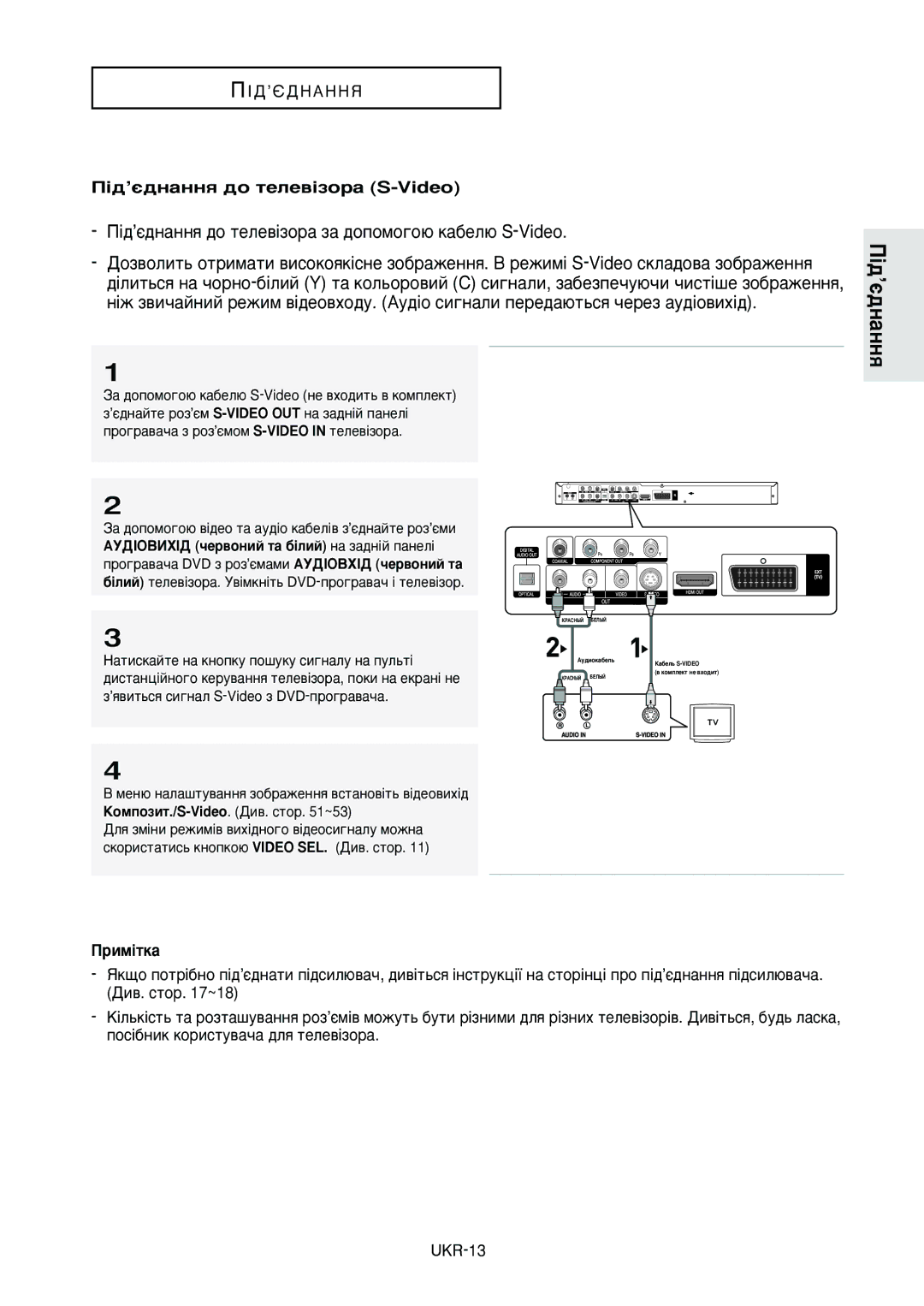 Samsung DVD-HD950/XEV manual ¥‰’π‰Ì‡ÌÌﬂ ‰Ó ÚÂÎÂ‚¥ÁÓ‡ S-Video, ‡ÚËÒÍ‡ÈÚÂ Ì‡ Íìóôíû ÔÓ¯ÛÍÛ ÒË„Ì‡ÎÛ Ì‡ ÔÛÎ¸Ú¥ 