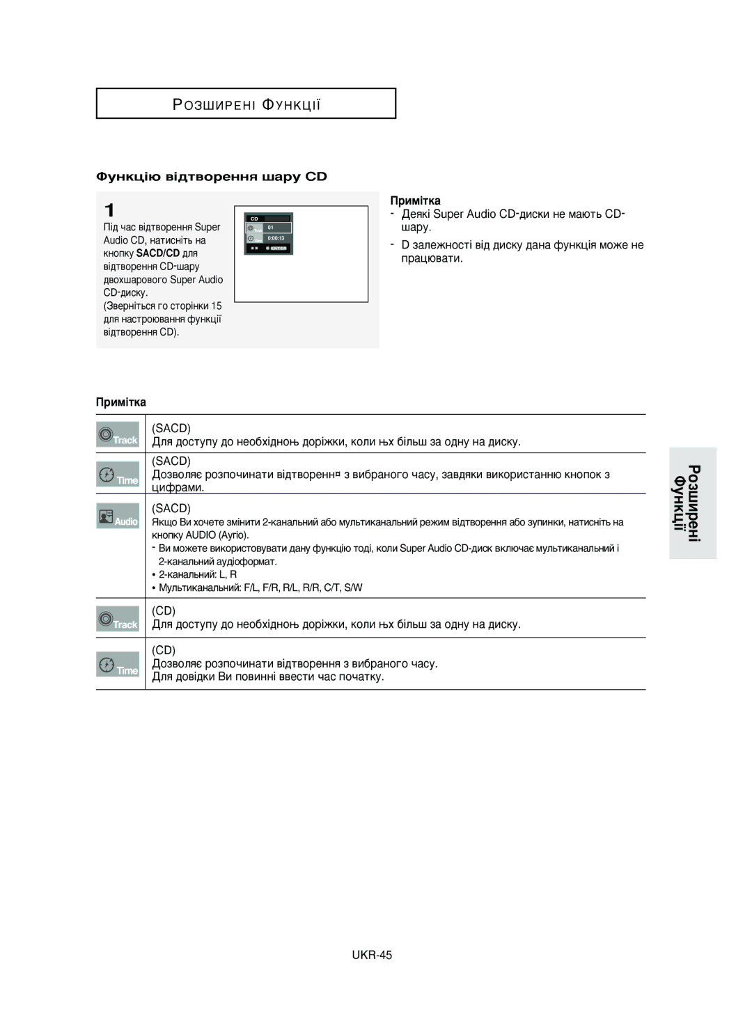 Samsung DVD-HD950/XEV manual ÎyÌÍˆi˛ ‚i‰Ú‚opeÌÌﬂ ¯apy CD, Èi‰ ˜ac ‚i‰Ú‚opeÌÌﬂ Super Audio CD, ÌaÚËcÌiÚ¸ Ìa 