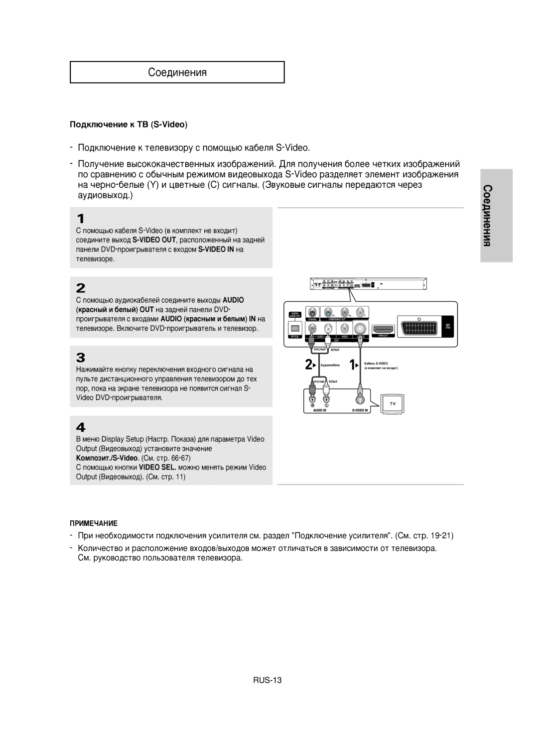 Samsung DVD-HD950/XEV manual Ëoe‰ËÌeÌËﬂ, ÈÓ‰ÍÎ˛˜ÂÌËÂ Í íÇ S-Video 