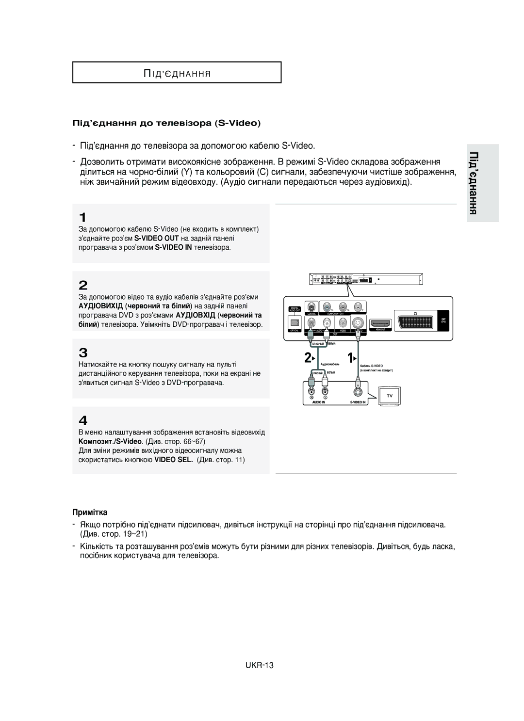 Samsung DVD-HD950/XEV manual ¥‰’π‰Ì‡ÌÌﬂ ‰Ó ÚÂÎÂ‚¥ÁÓ‡ S-Video, ‡ÚËÒÍ‡ÈÚÂ Ì‡ Íìóôíû ÔÓ¯ÛÍÛ ÒË„Ì‡ÎÛ Ì‡ ÔÛÎ¸Ú¥ 