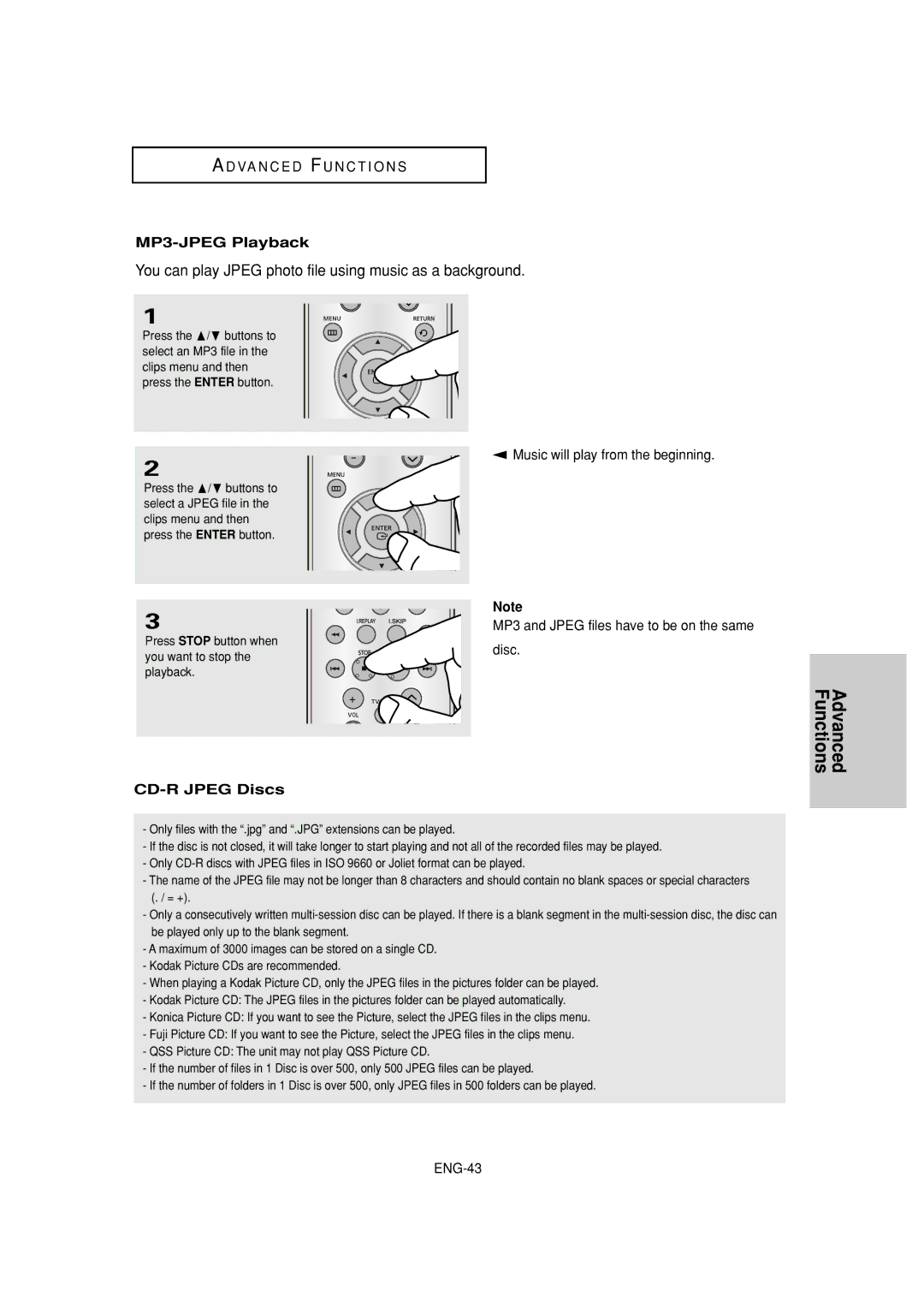 Samsung DVD-HD960 manual MP3-JPEG Playback, CD-R Jpeg Discs 