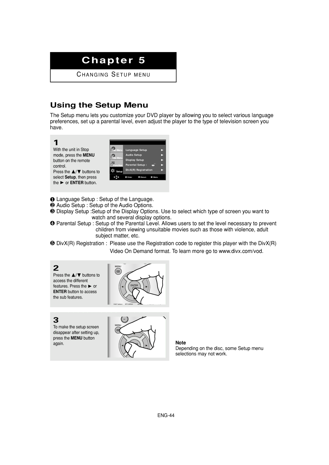 Samsung DVD-HD960 manual Using the Setup Menu 