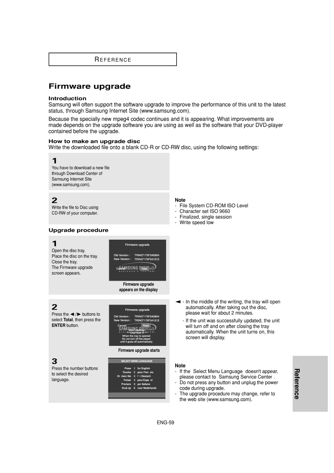 Samsung DVD-HD960 manual Firmware upgrade, Introduction, How to make an upgrade disc, Upgrade procedure 