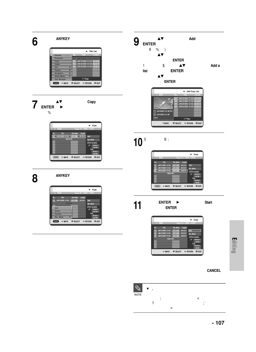 Samsung DVD-HR720 instruction manual If copy list contains at least one title that, Described on page105 