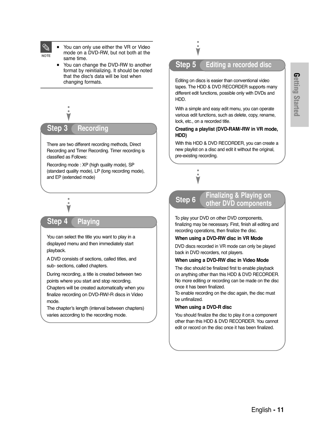 Samsung DVD-HR720 Creating a playlist DVD-RAM/-RW in VR mode, When using a DVD-RW disc in VR Mode, When using a DVD-R disc 