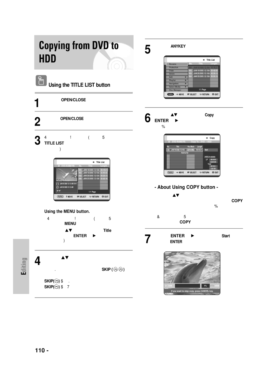 Samsung DVD-HR720 instruction manual Button and place a, Recordable disc on the disc tray, Copy 