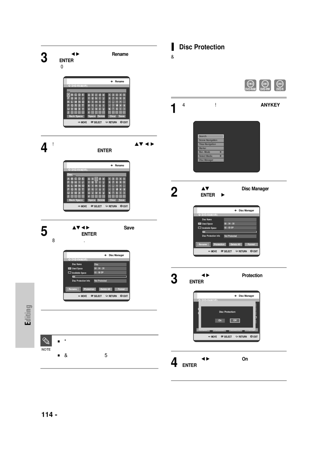 Samsung DVD-HR720 instruction manual Disc Protection, You may need to clear disc protect before Beginning editing, Then 