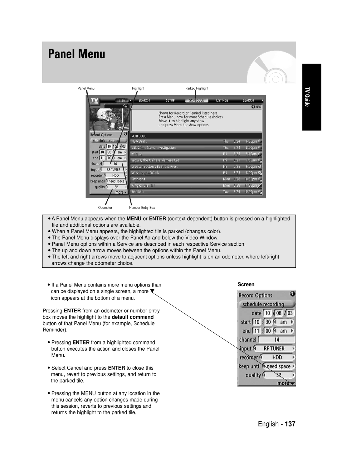 Samsung DVD-HR720 instruction manual Panel Menu 