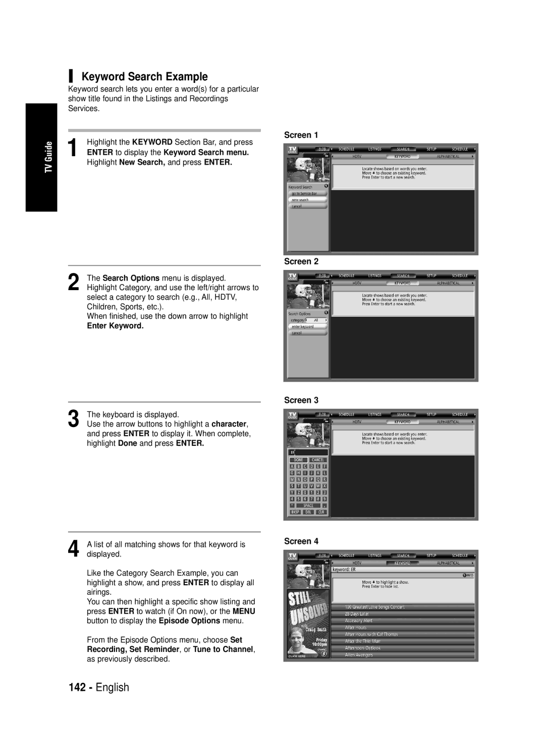 Samsung DVD-HR720 instruction manual Keyword Search Example, Enter to display the Keyword Search menu, Enter Keyword 