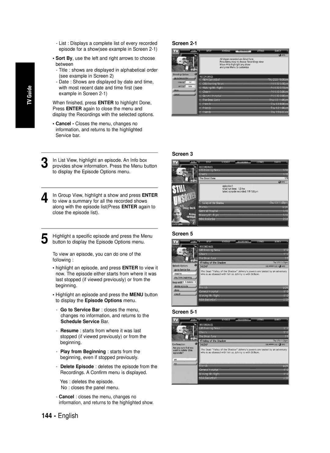 Samsung DVD-HR720 instruction manual Episode for a showsee example in Screen 