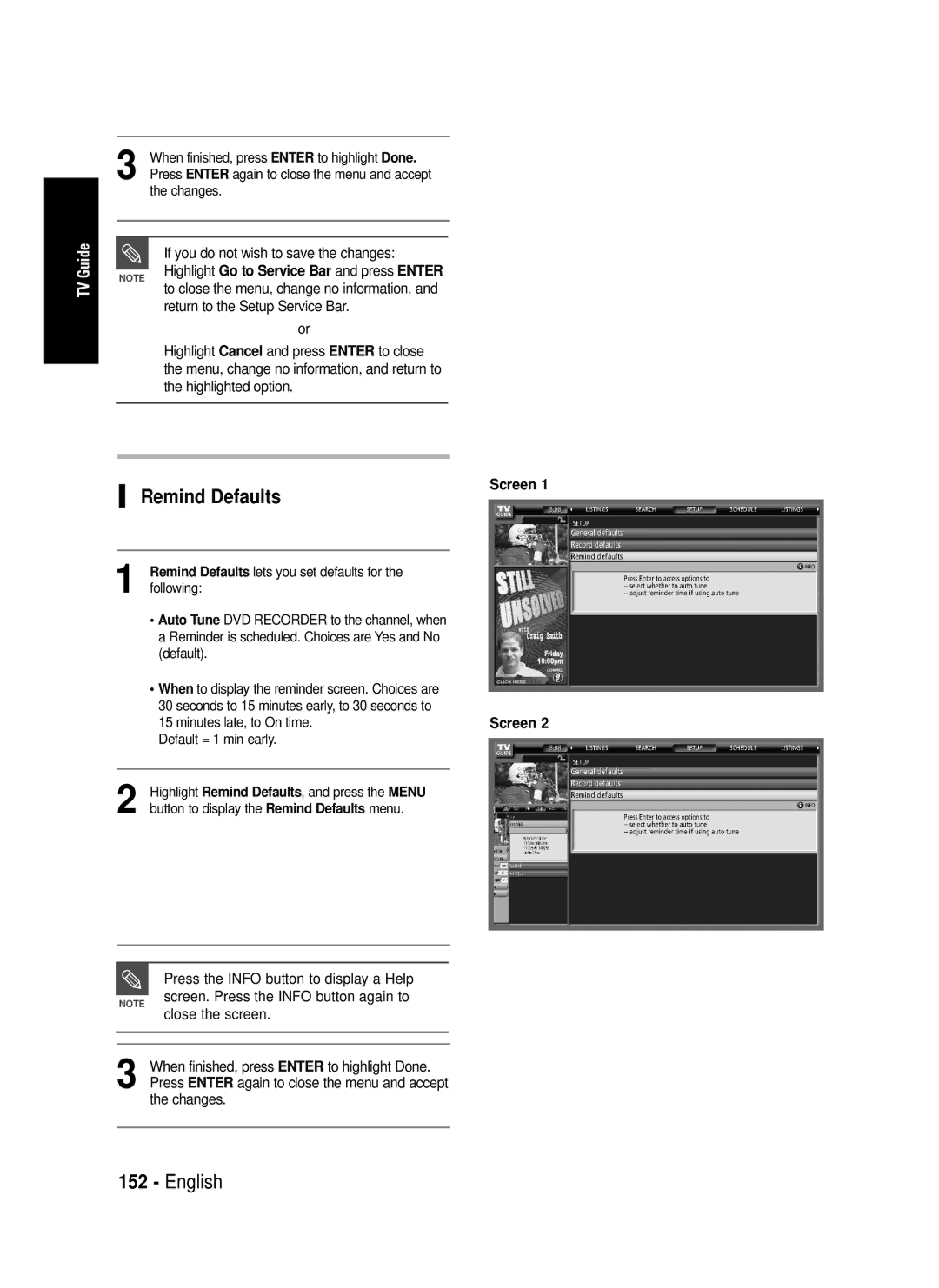 Samsung DVD-HR720 instruction manual Remind Defaults, Highlight Go to Service Bar and press Enter, Changes 