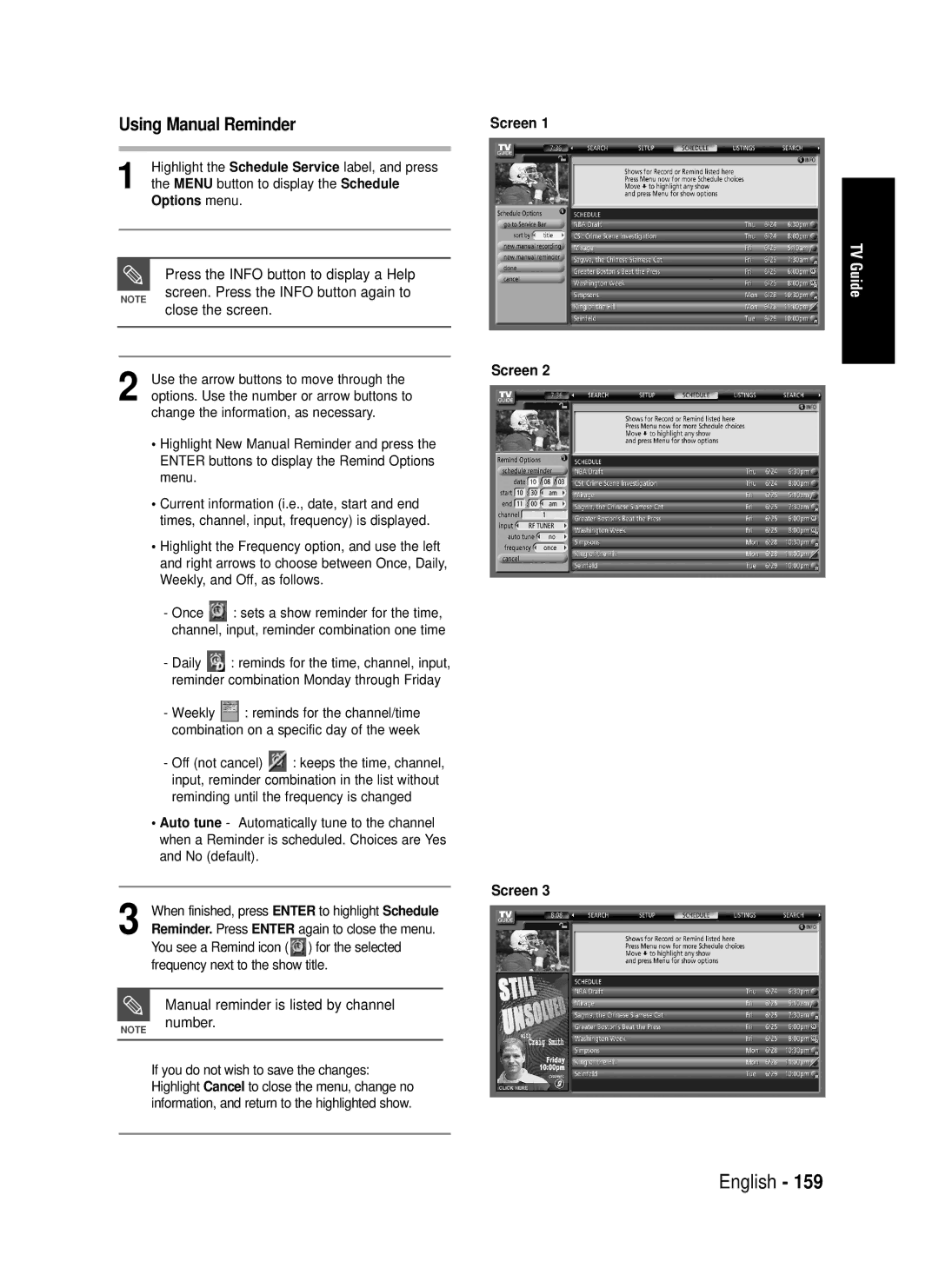 Samsung DVD-HR720 instruction manual Using Manual Reminder, Manual reminder is listed by channel number 