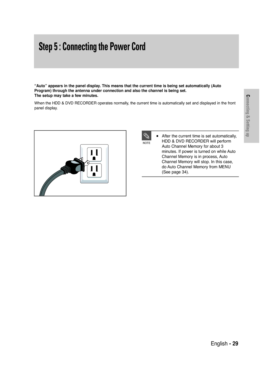 Samsung DVD-HR720 instruction manual Connecting the Power Cord 