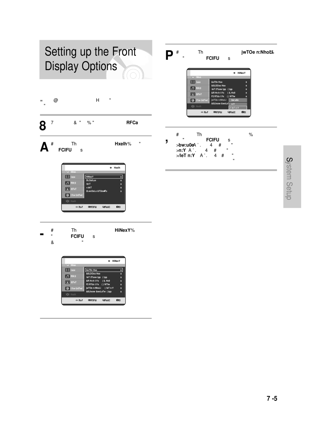 Samsung DVD-HR720 instruction manual Setting up the Front Display Options, Auto Dim, Makes the Front Panel Display dim 