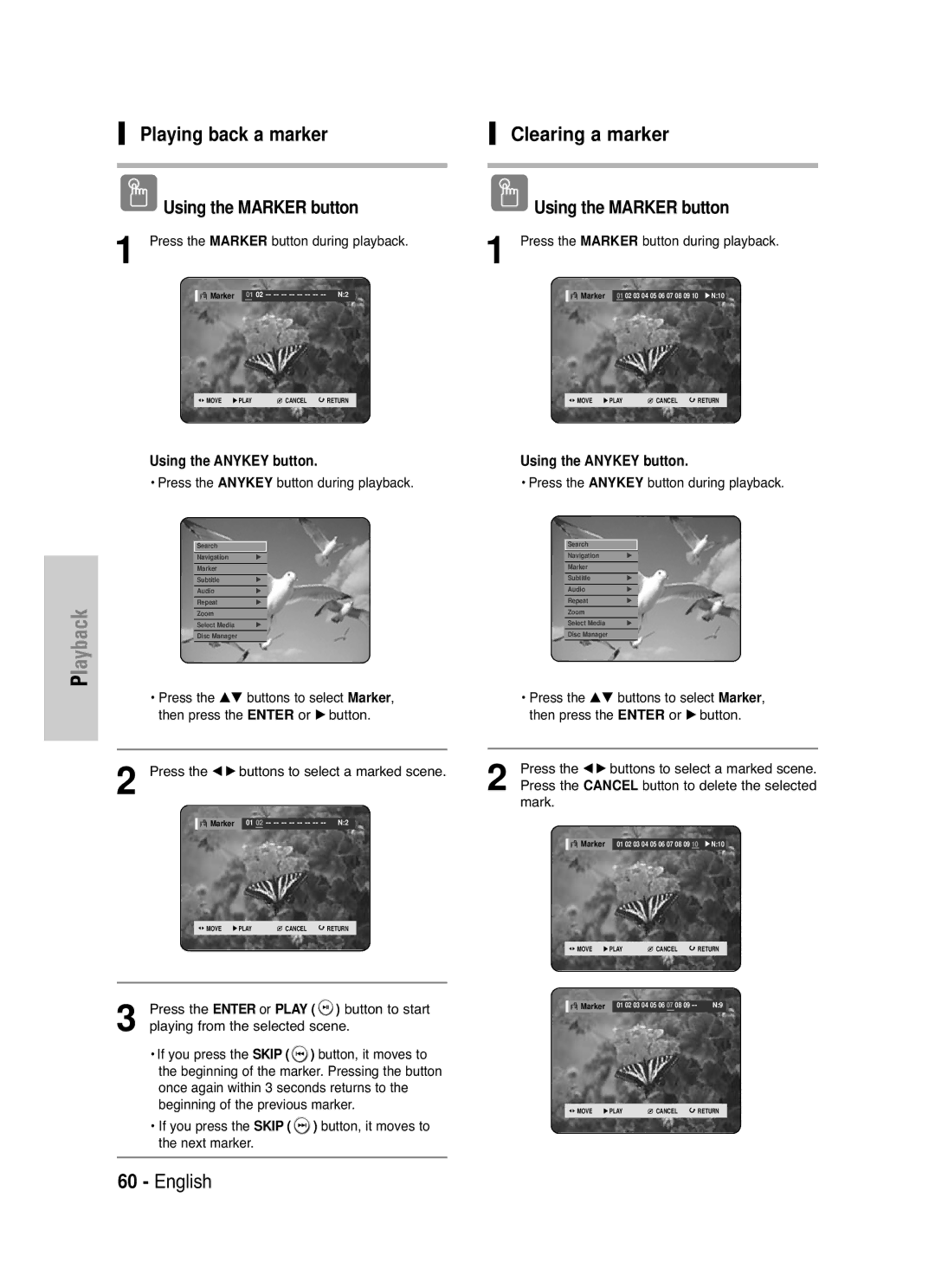 Samsung DVD-HR720 instruction manual Press the Marker Button during playback 