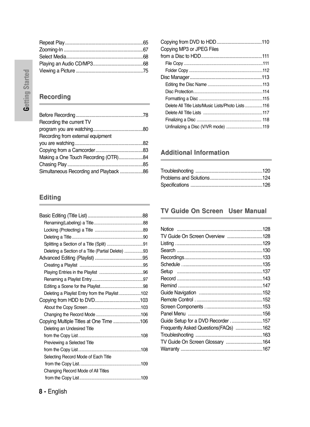 Samsung DVD-HR720 Deleting an Undesired Title, Previewing a Selected Title, Selecting Record Mode of Each Title, Setup 