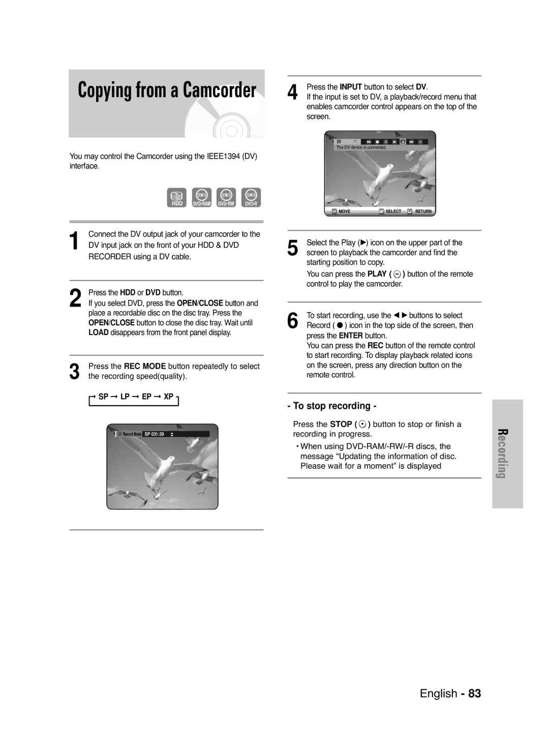 Samsung DVD-HR720 instruction manual Load, Sp Lp Ep Xp 