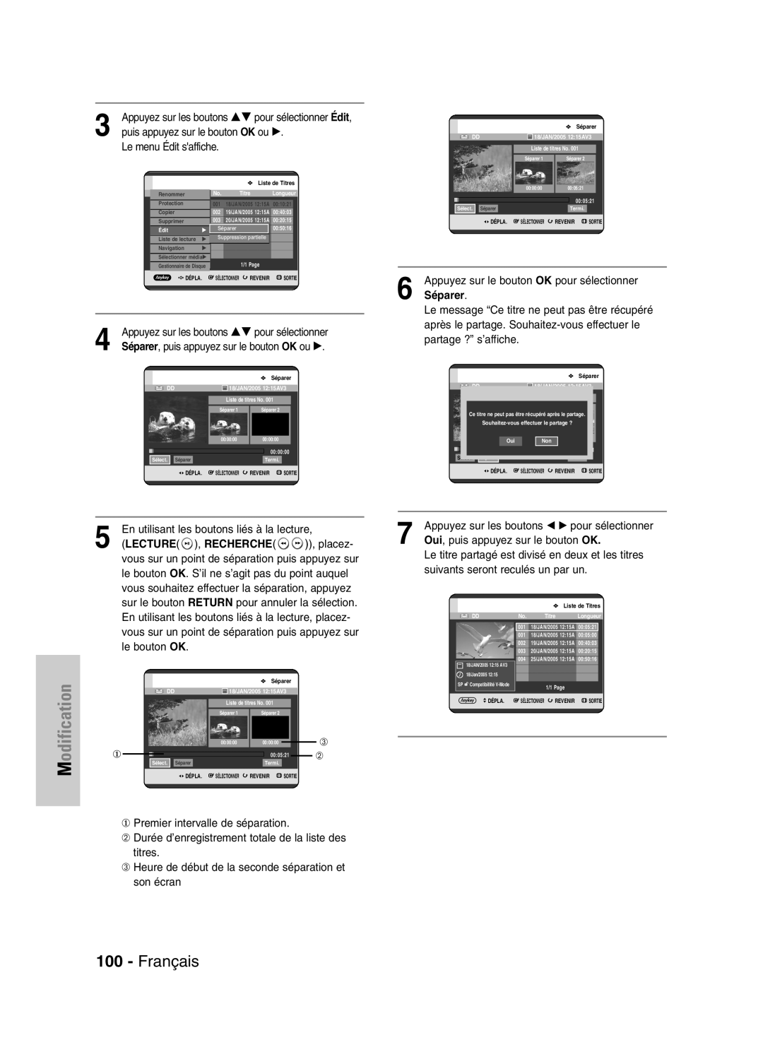 Samsung DVD-HR720/XEF, DVD-HR720P manual Séparer, Lecture , Recherche 