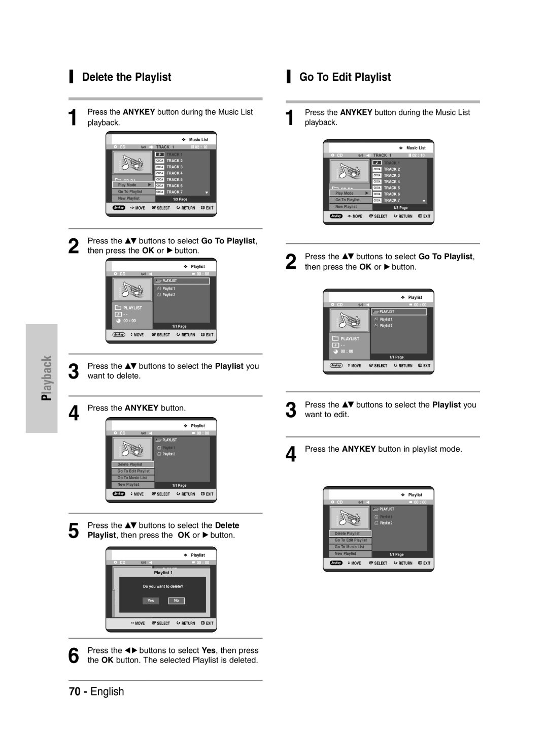 Samsung DVD-HR720P, DVD-HR720/XEF manual Delete the Playlist, Go To Edit Playlist, Press the …† buttons to select the Delete 