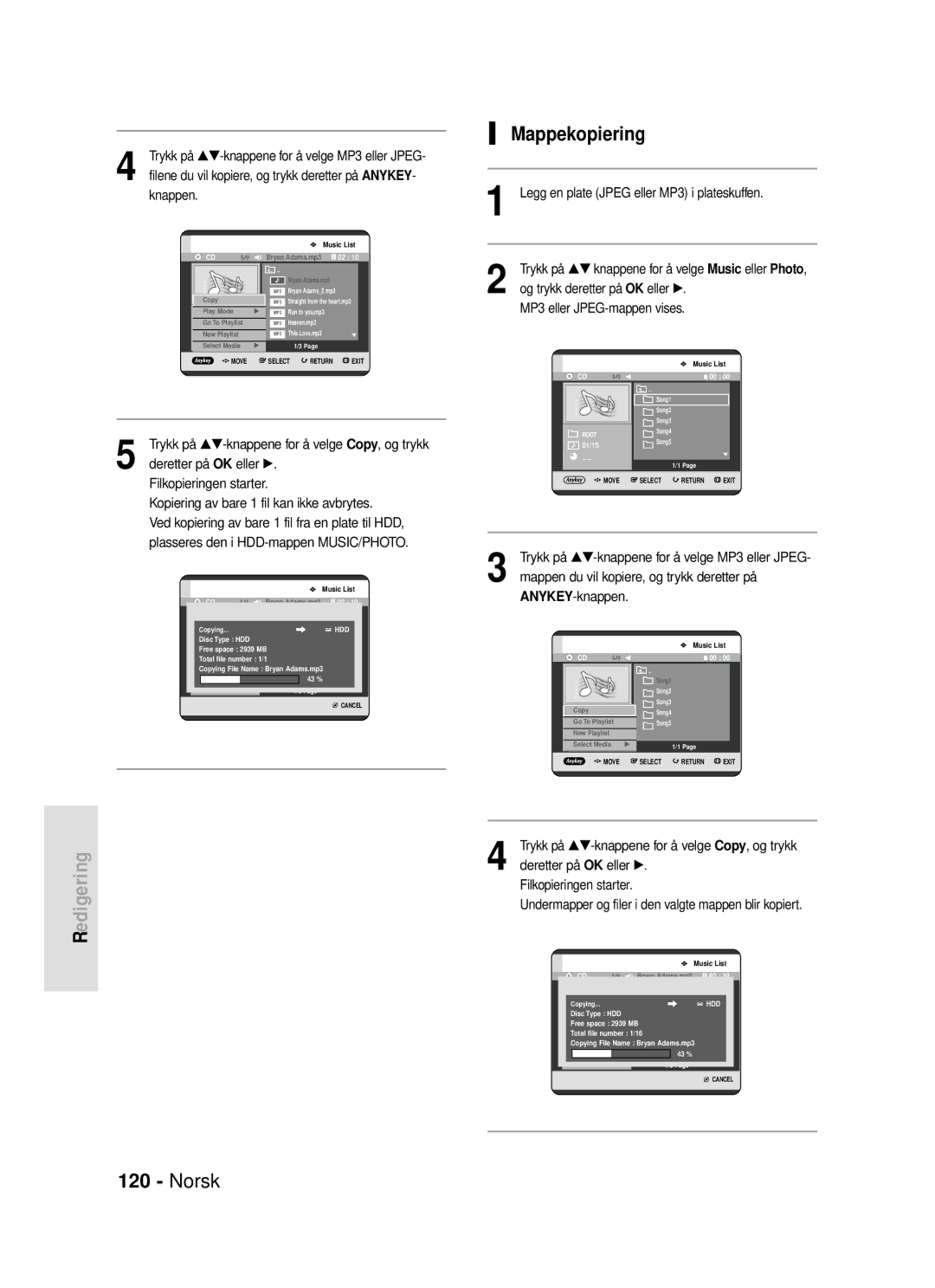 Samsung DVD-HR720/XEE manual Mappekopiering 