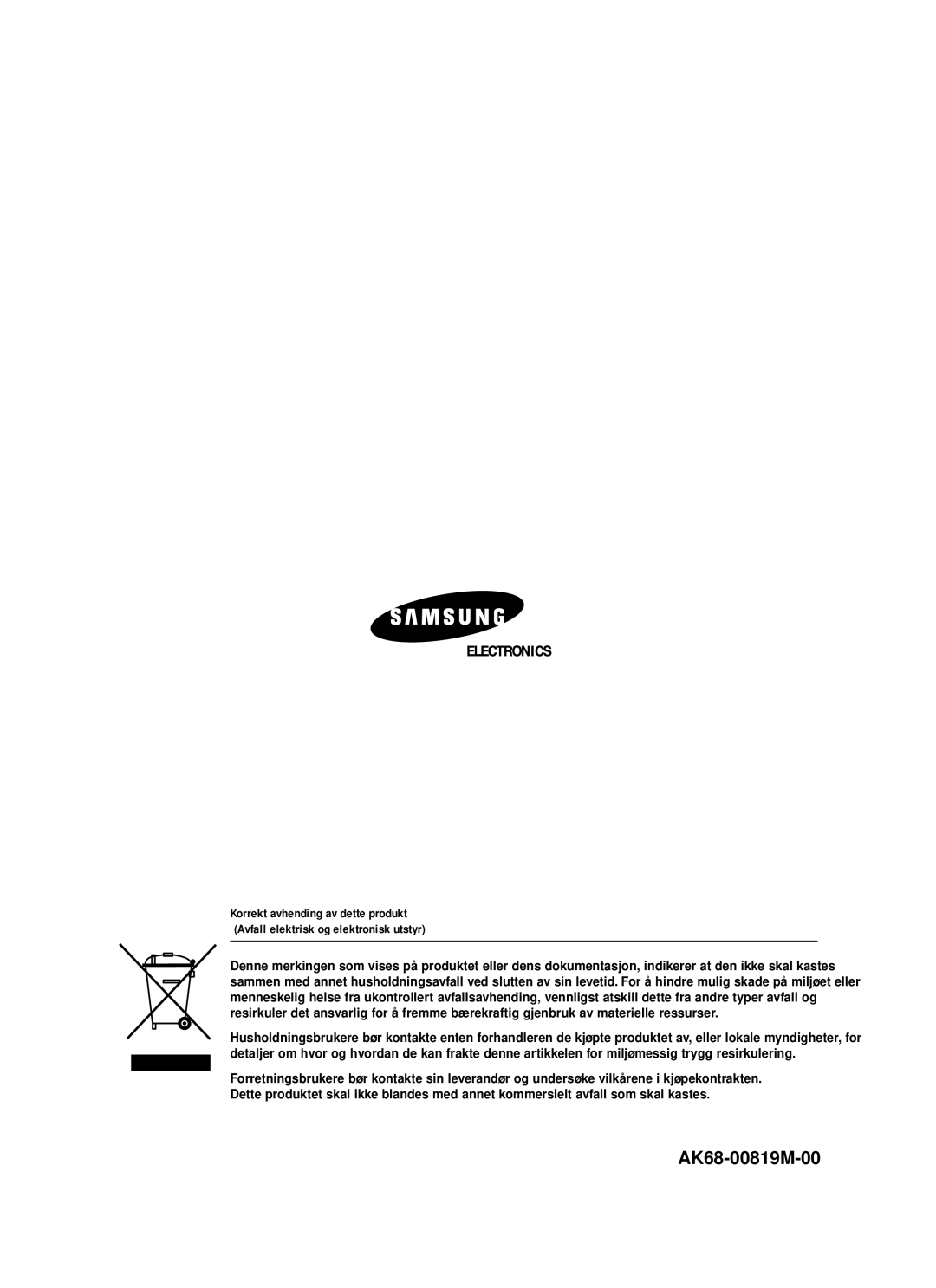 Samsung DVD-HR720/XEE manual AK68-00819M-00 