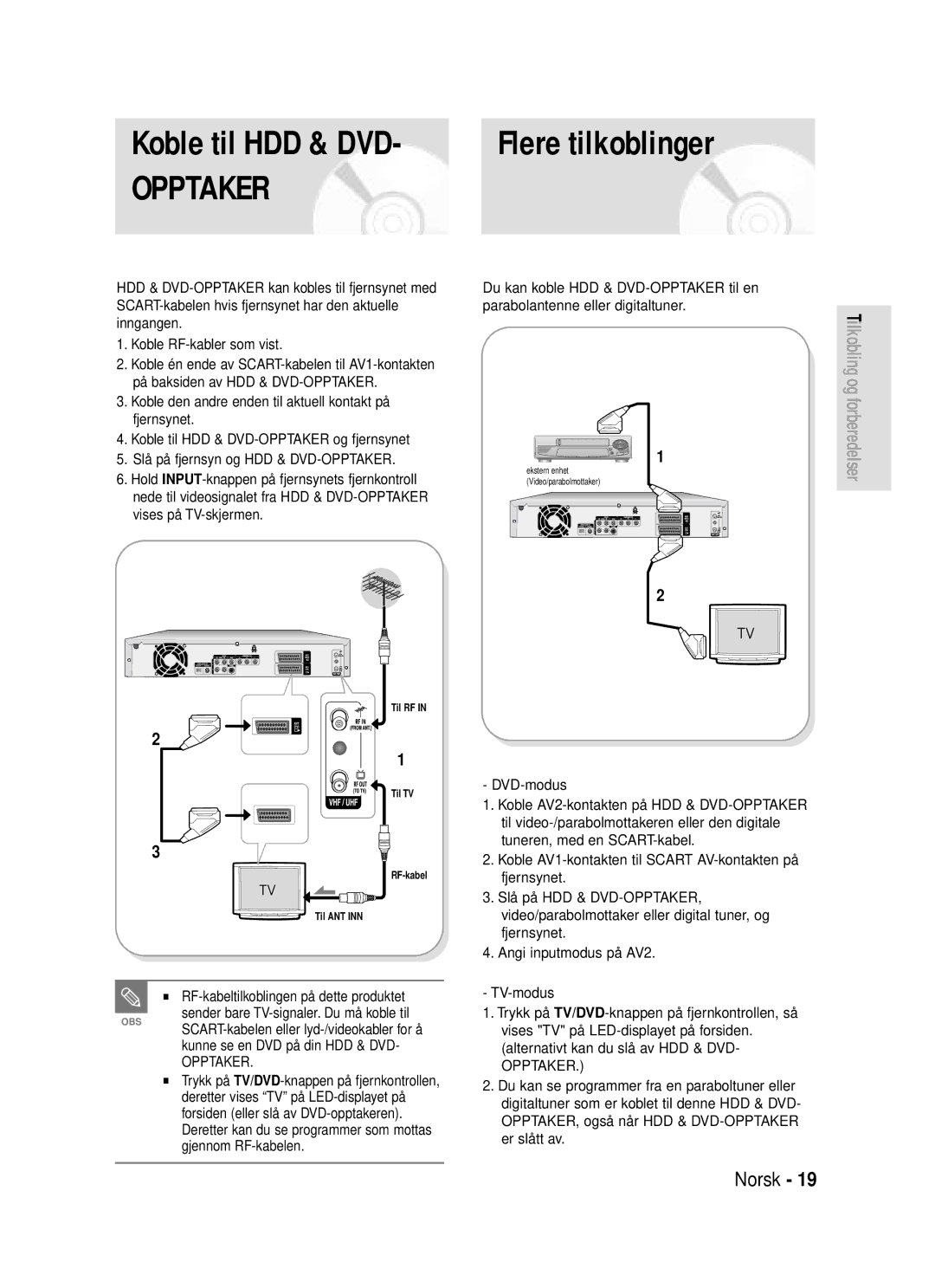 Samsung DVD-HR720/XEE manual Koble til HDD & DVD, Flere tilkoblinger 