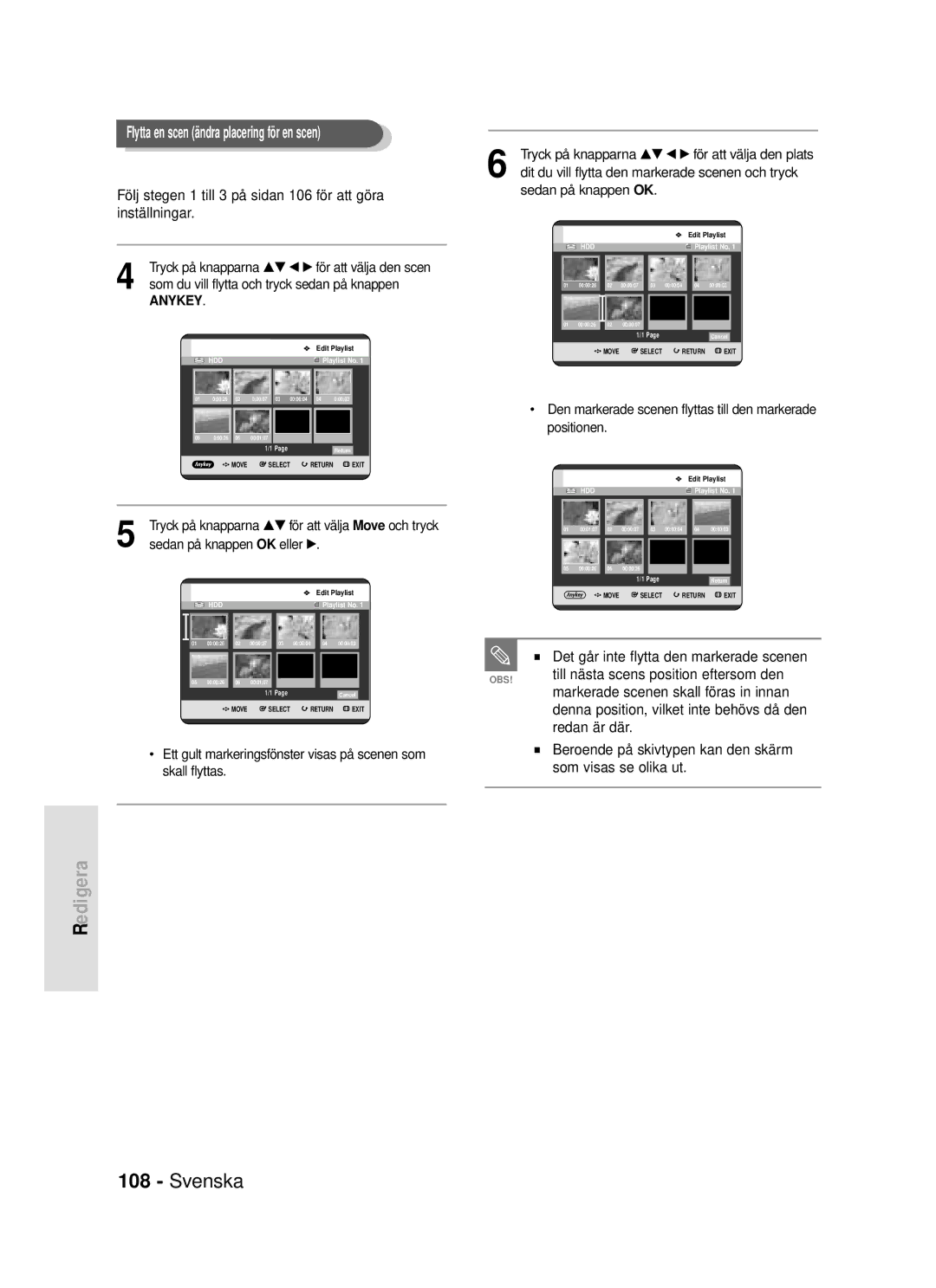 Samsung DVD-HR720/XEE manual Redan är där, Tryck på knapparna …† œ √ för att välja den scen, Sedan på knappen OK eller √ 