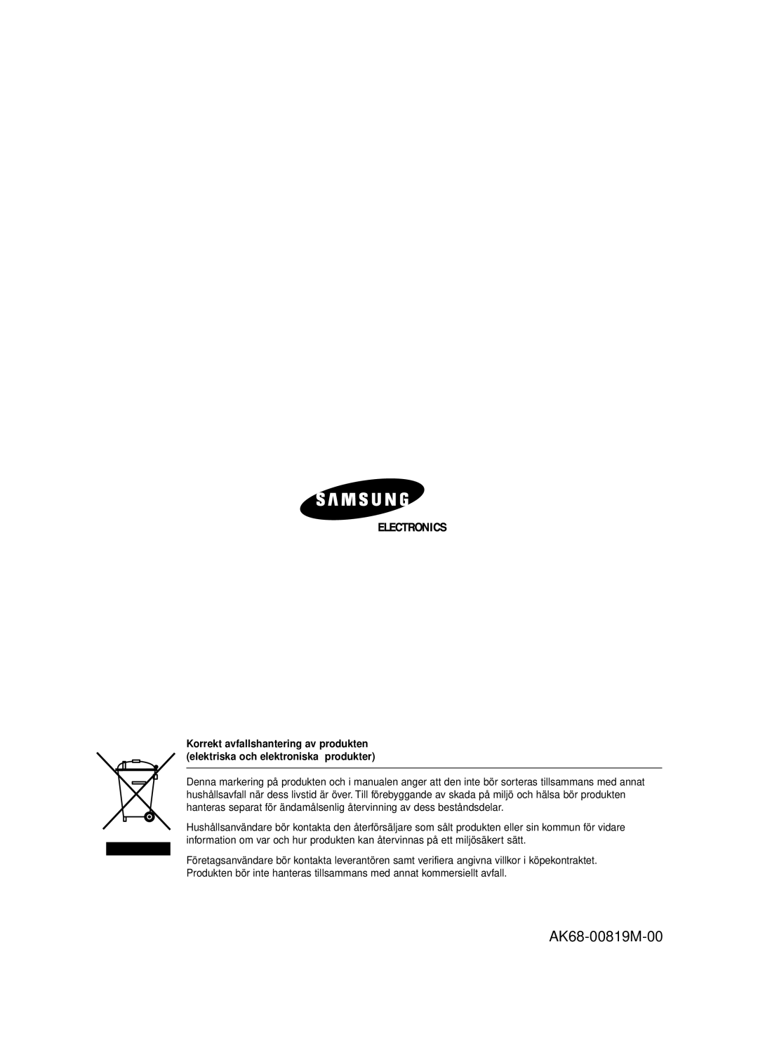 Samsung DVD-HR720/XEE manual AK68-00819M-00 