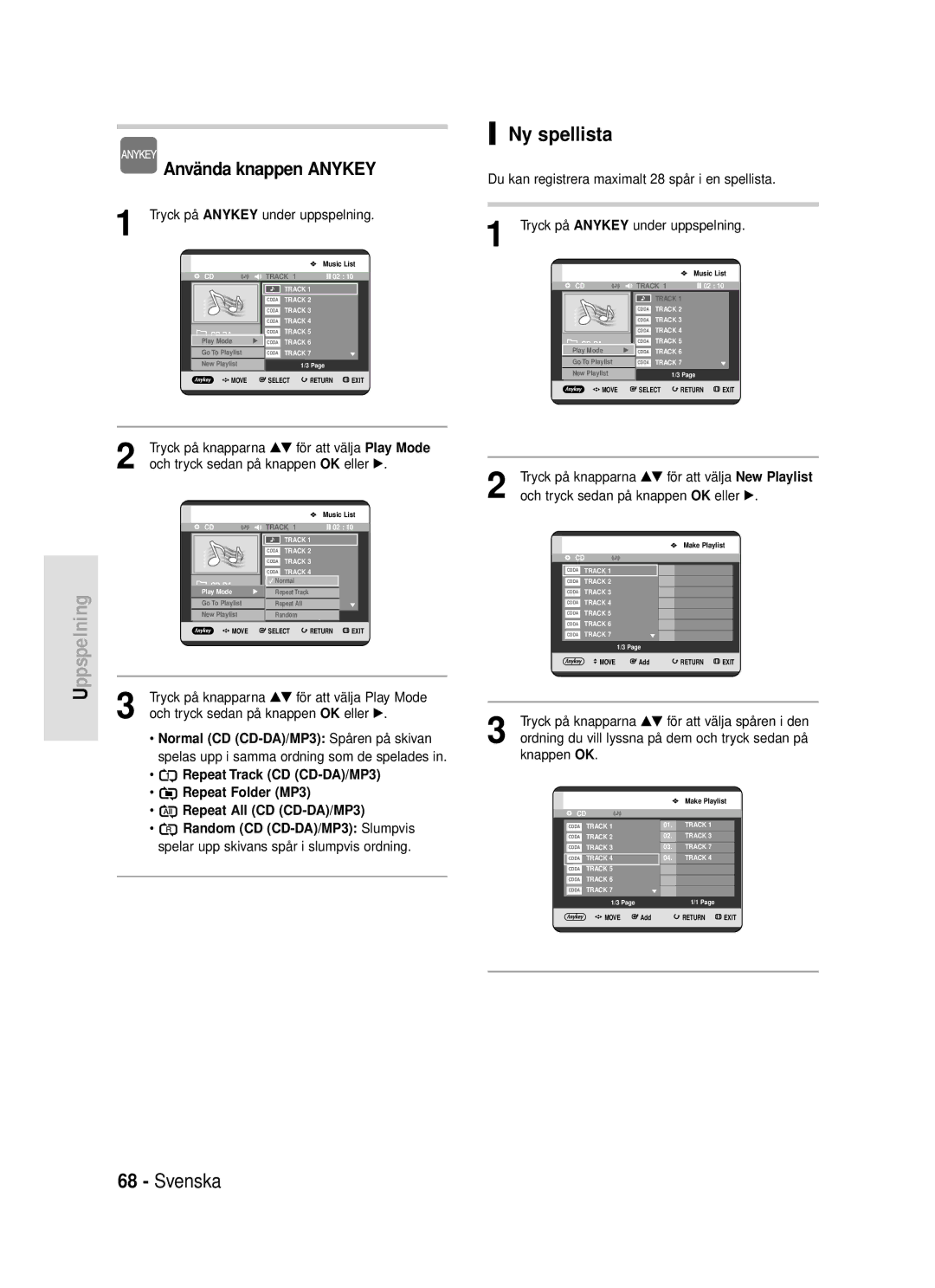 Samsung DVD-HR720/XEE manual Ny spellista, Och tryck sedan på knappen OK eller √ 