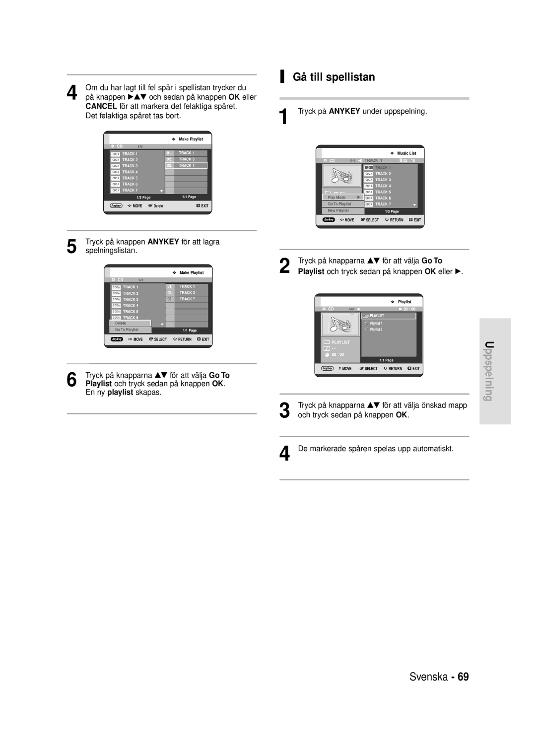 Samsung DVD-HR720/XEE manual Gå till spellistan 