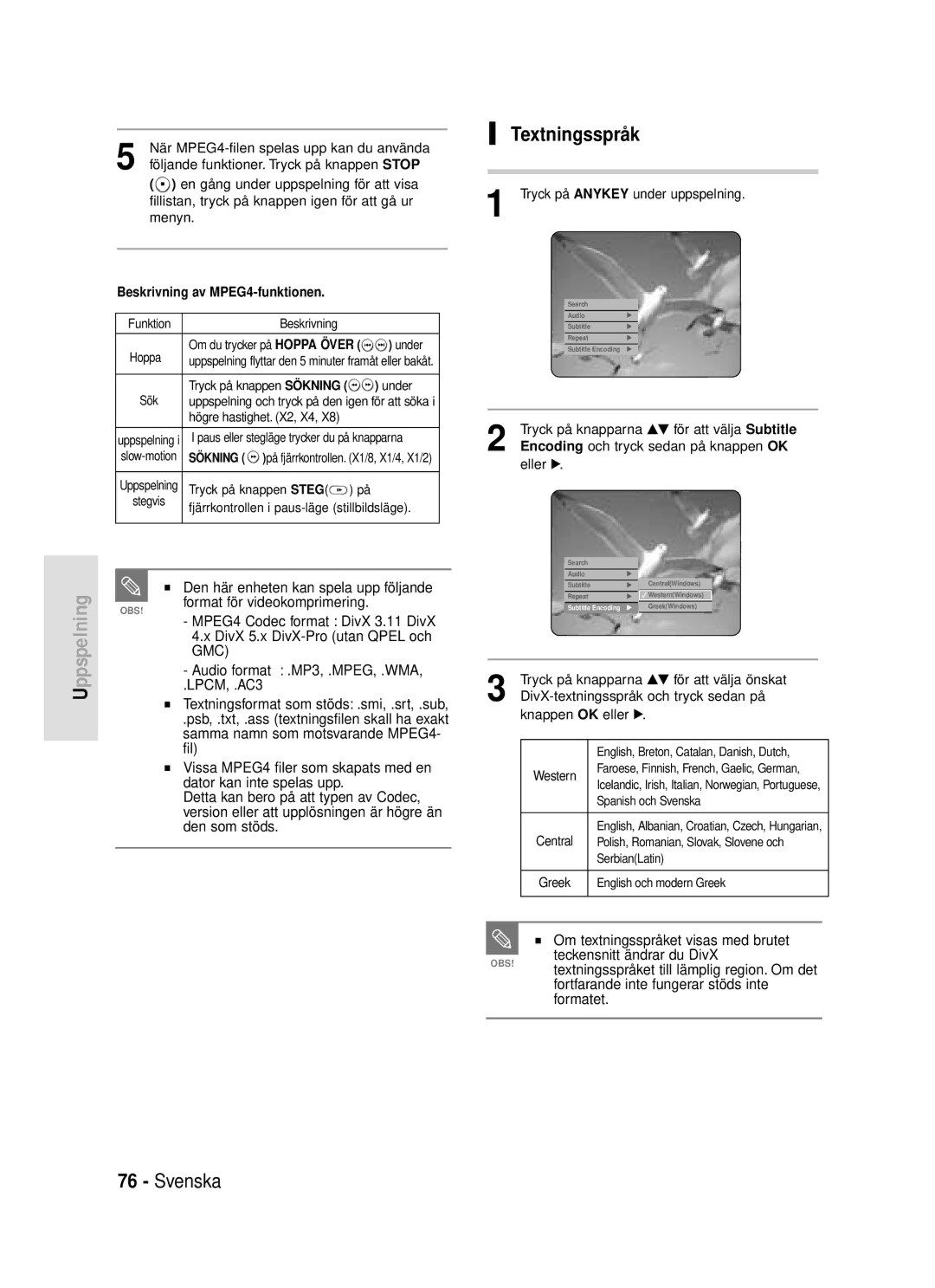 Samsung DVD-HR720/XEE manual Textningsspråk 