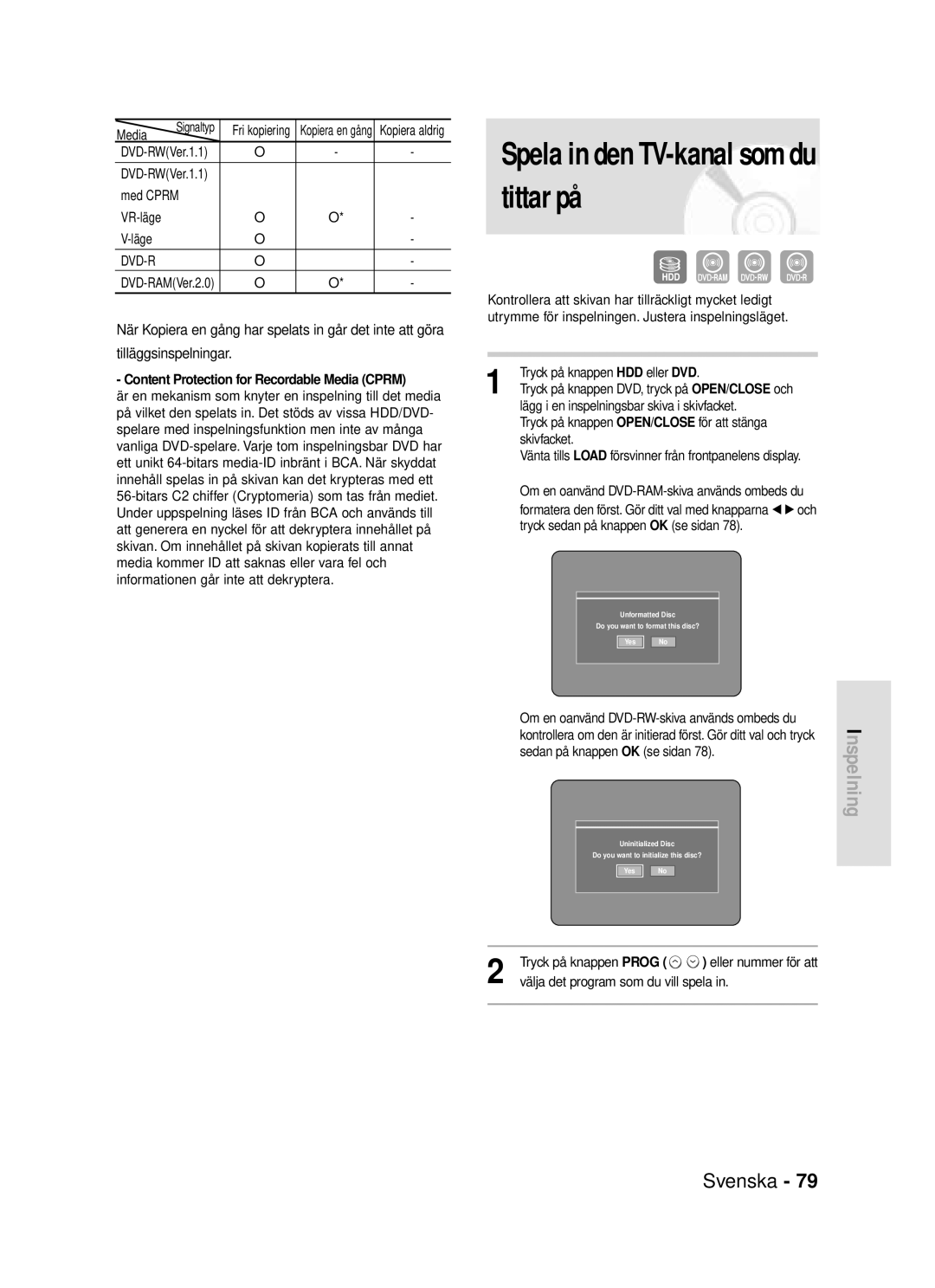 Samsung DVD-HR720/XEE manual Content Protection for Recordable Media Cprm 