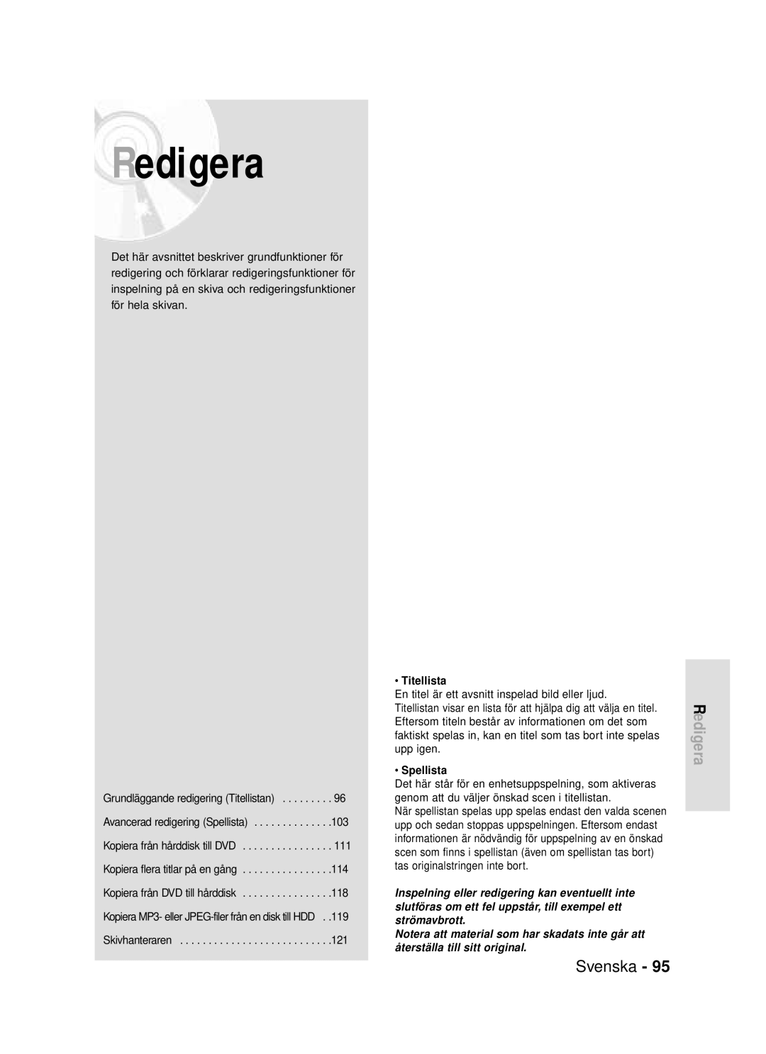 Samsung DVD-HR720/XEE manual Titellista, Spellista 