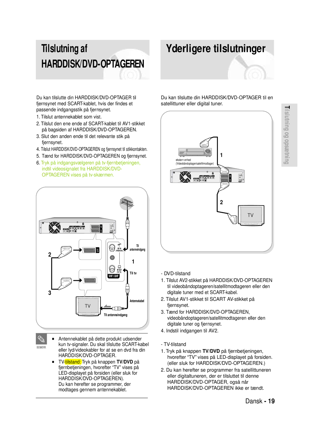 Samsung DVD-HR720/XEE manual Tilslutning af, Yderligere tilslutninger 