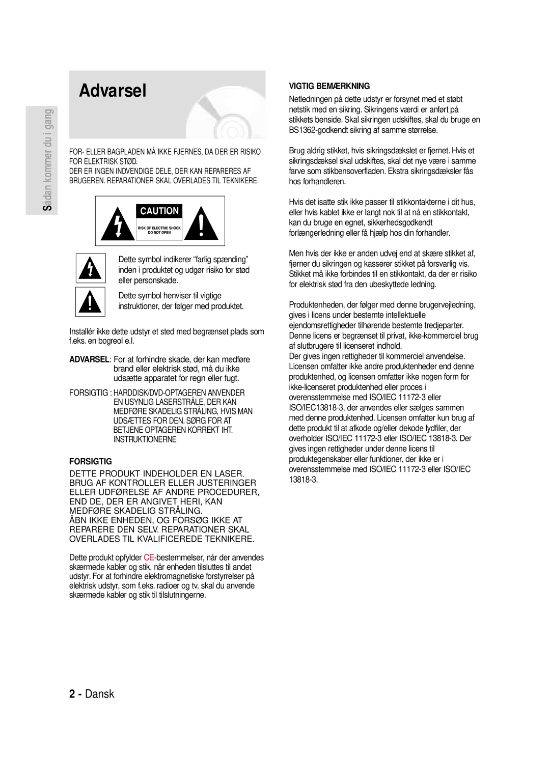 Samsung DVD-HR720/XEE manual Dansk 