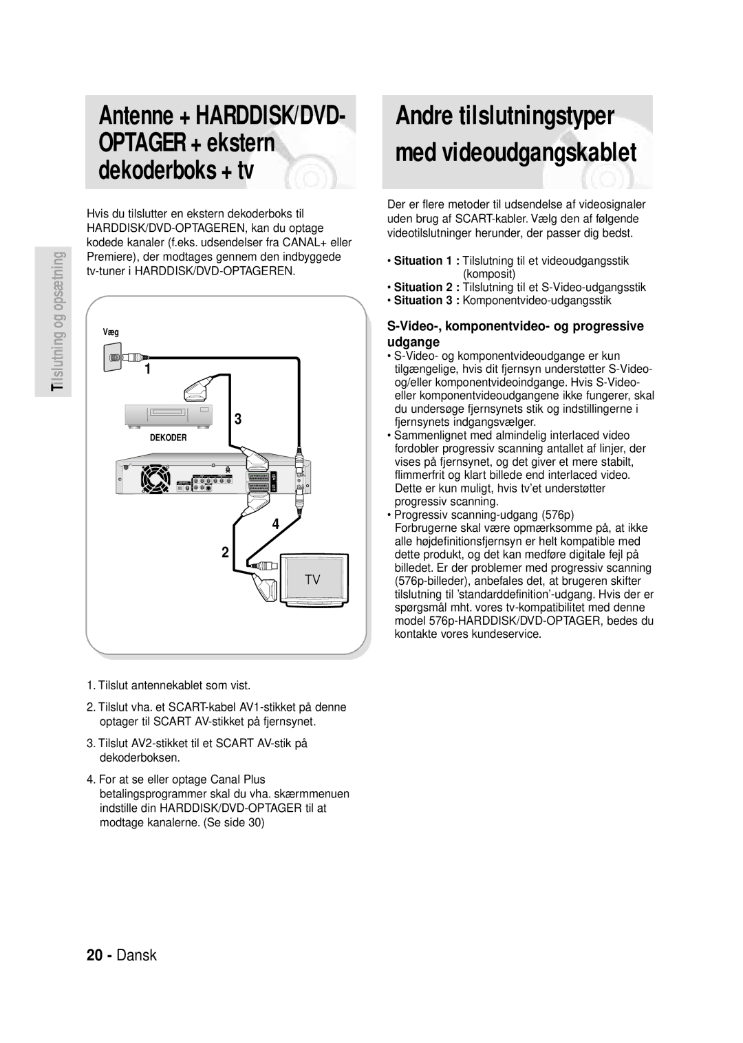 Samsung DVD-HR720/XEE manual Antenne + HARDDISK/DVD- Optager + ekstern dekoderboks + tv 