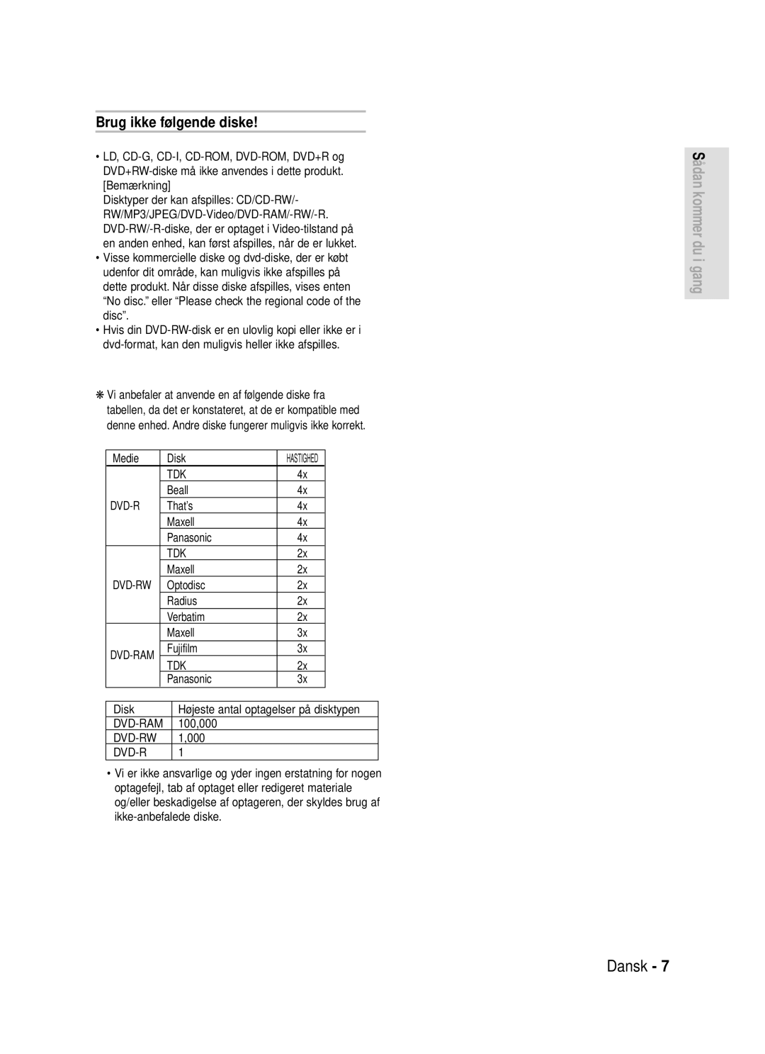 Samsung DVD-HR720/XEE manual Brug ikke følgende diske 