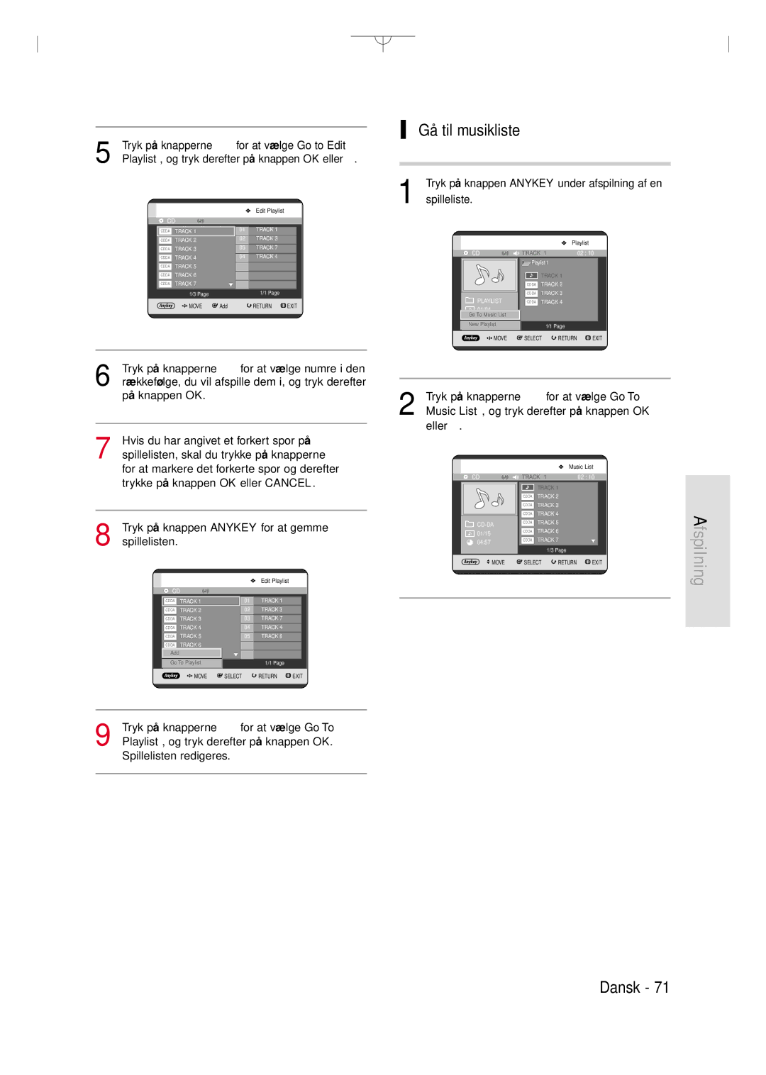 Samsung DVD-HR720/XEE manual Gå til musikliste 