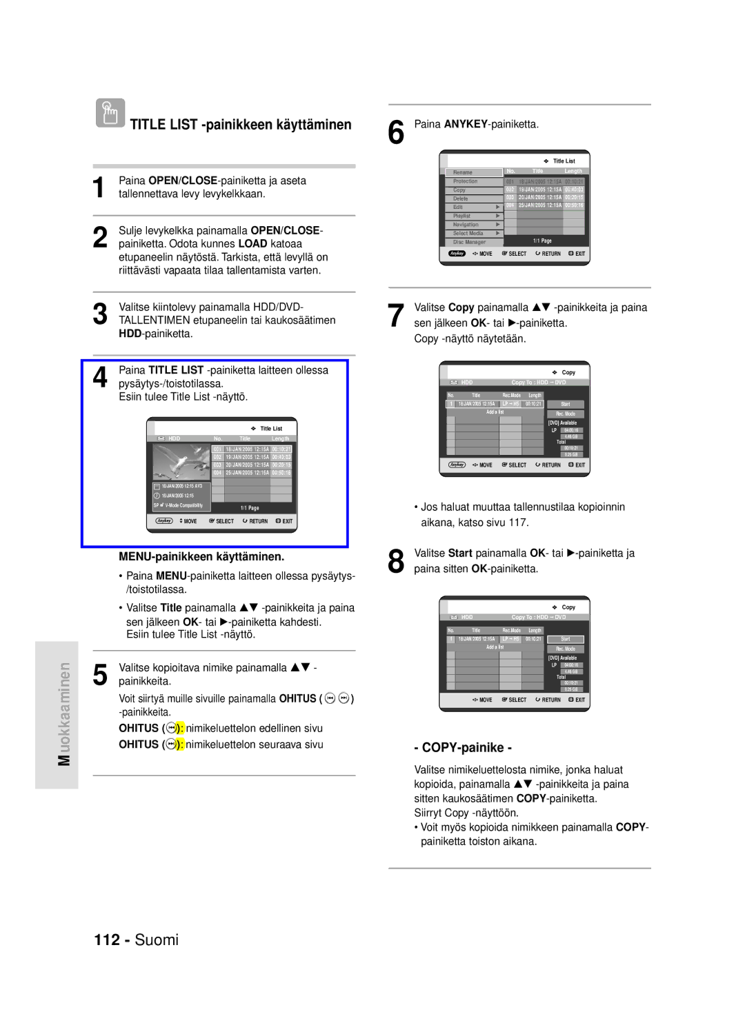 Samsung DVD-HR720/XEE manual COPY-painike 