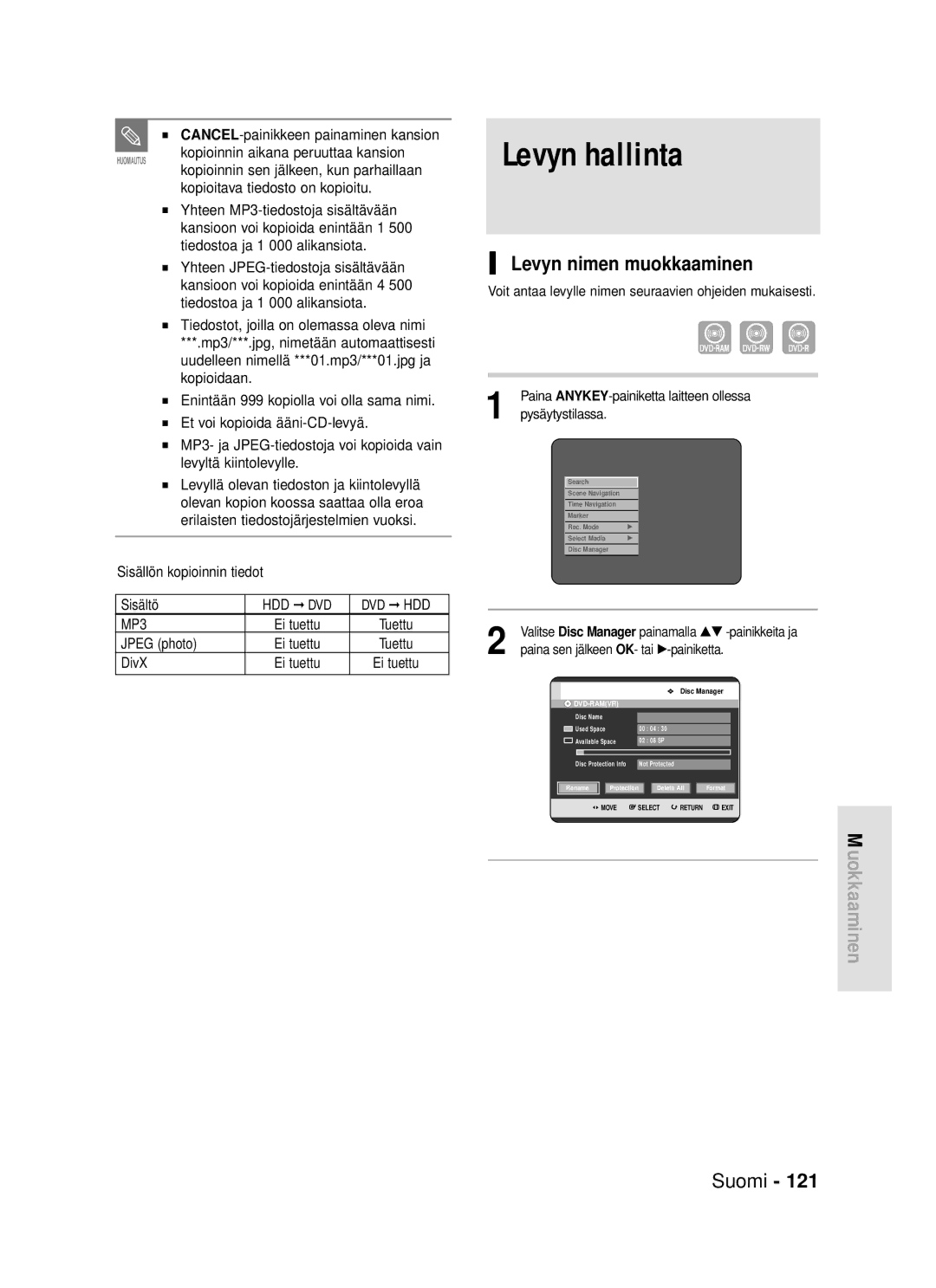 Samsung DVD-HR720/XEE manual Levyn nimen muokkaaminen, CANCEL-painikkeen painaminen kansion 