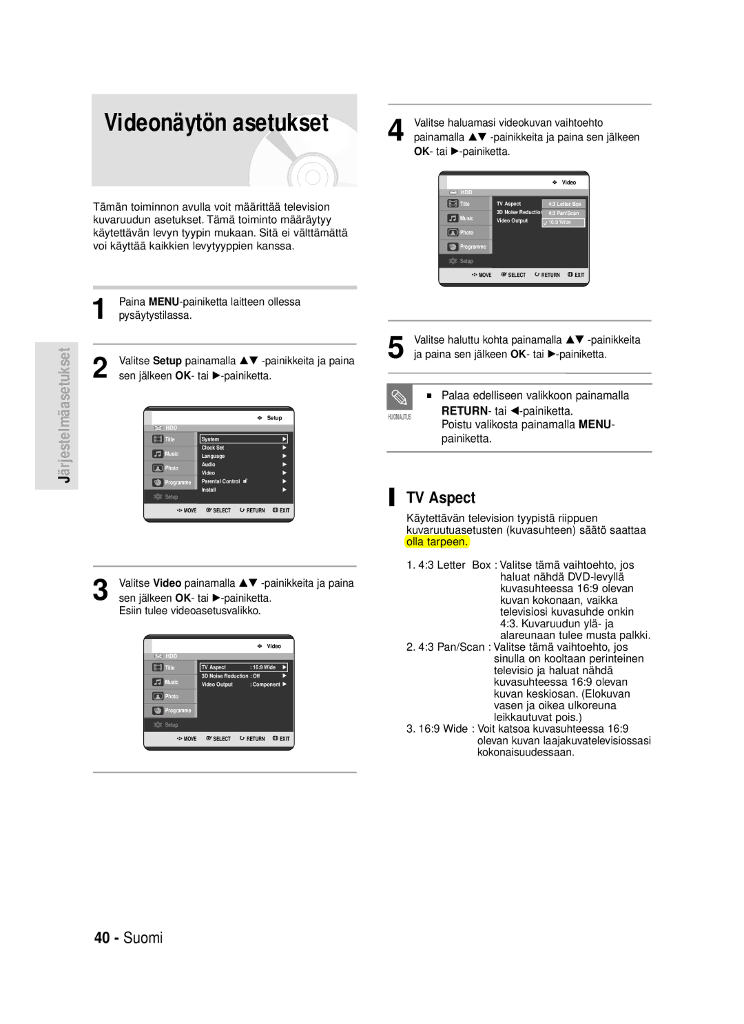 Samsung DVD-HR720/XEE manual TV Aspect 