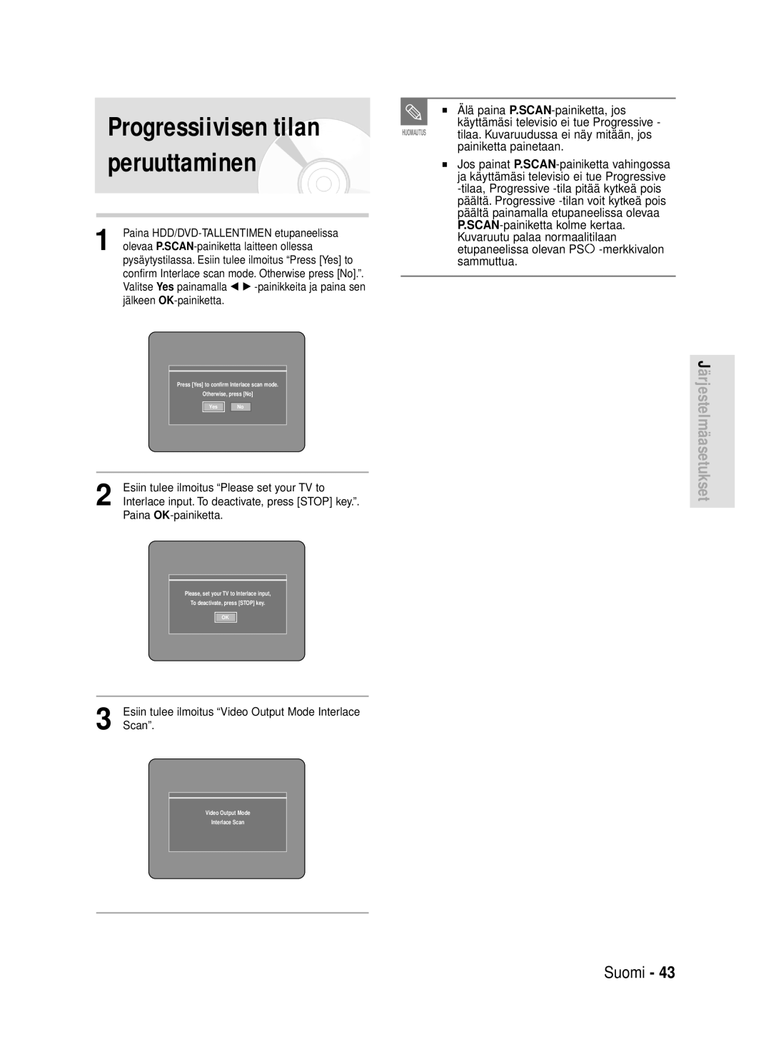 Samsung DVD-HR720/XEE manual Peruuttaminen 