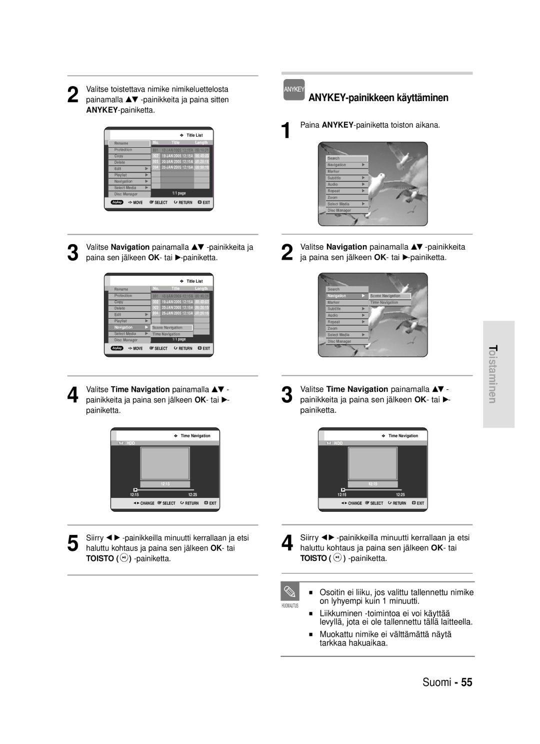 Samsung DVD-HR720/XEE manual Osoitin ei liiku, jos valittu tallennettu nimike, On lyhyempi kuin 1 minuutti 