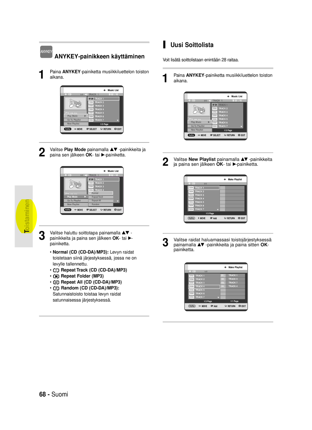 Samsung DVD-HR720/XEE manual Uusi Soittolista, Valitse New Playlist painamalla …† -painikkeita 