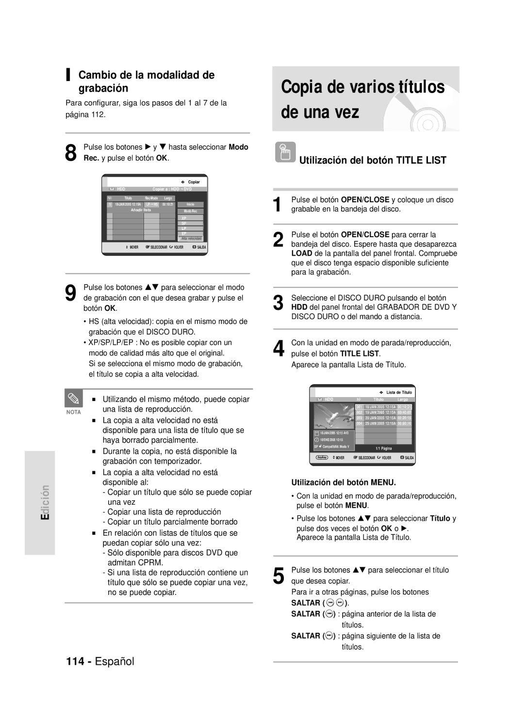 Samsung DVD-HR720/XEB, DVD-HR720/XEG, DVD-HR720/XEF, DVD-HR720/XET, DVD-HR720/XEU manual Cambio de la modalidad de grabación 