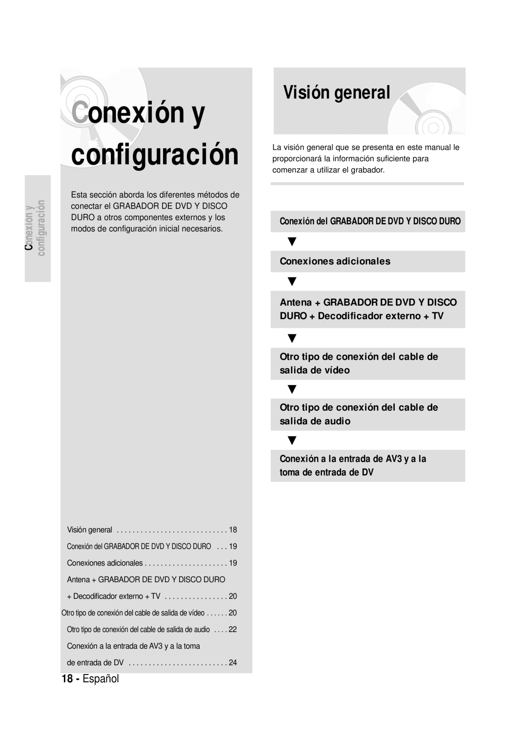 Samsung DVD-HR720/XEB, DVD-HR720/XEG Conexión y configuración, Conexión a la entrada de AV3 y a la toma De entrada de DV 