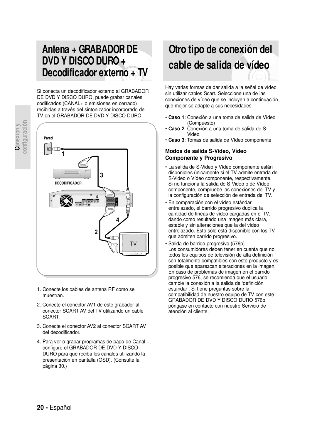 Samsung DVD-HR720/SED, DVD-HR720/XEG, DVD-HR720/XEF, DVD-HR720/XET manual Otro tipo de conexión del cable de salida de vídeo 