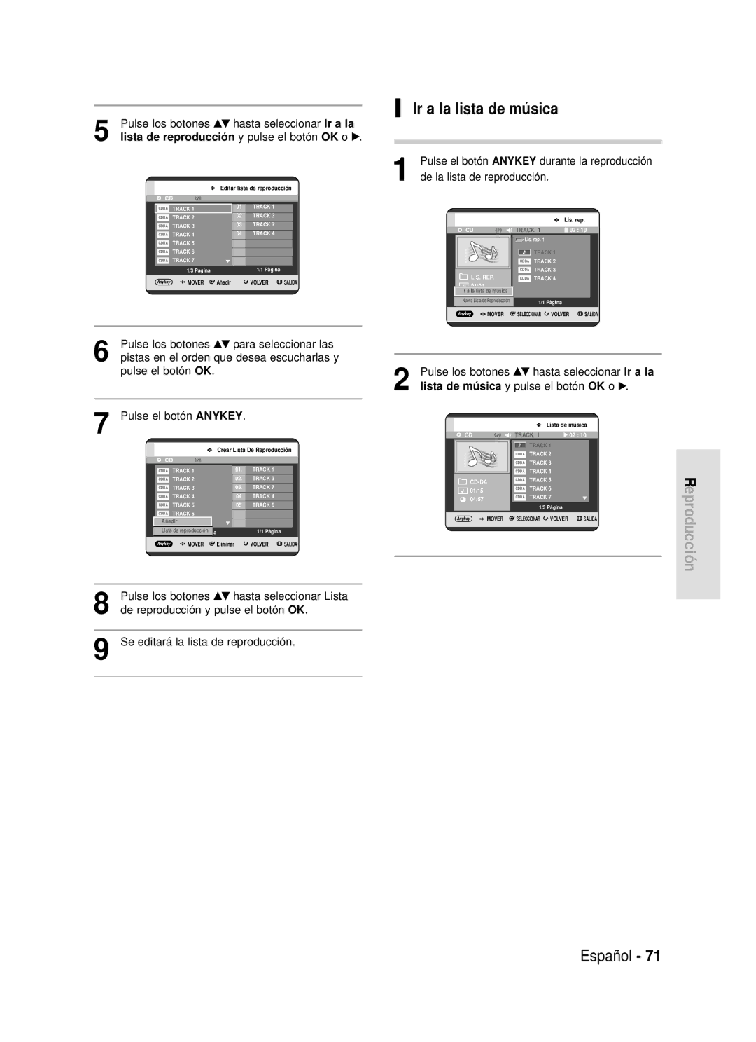 Samsung DVD-HR720/XEE, DVD-HR720/XEG, DVD-HR720/XEF, DVD-HR720/XET, DVD-HR720/XEU, DVD-HR720/XEC manual Ir a la lista de música 