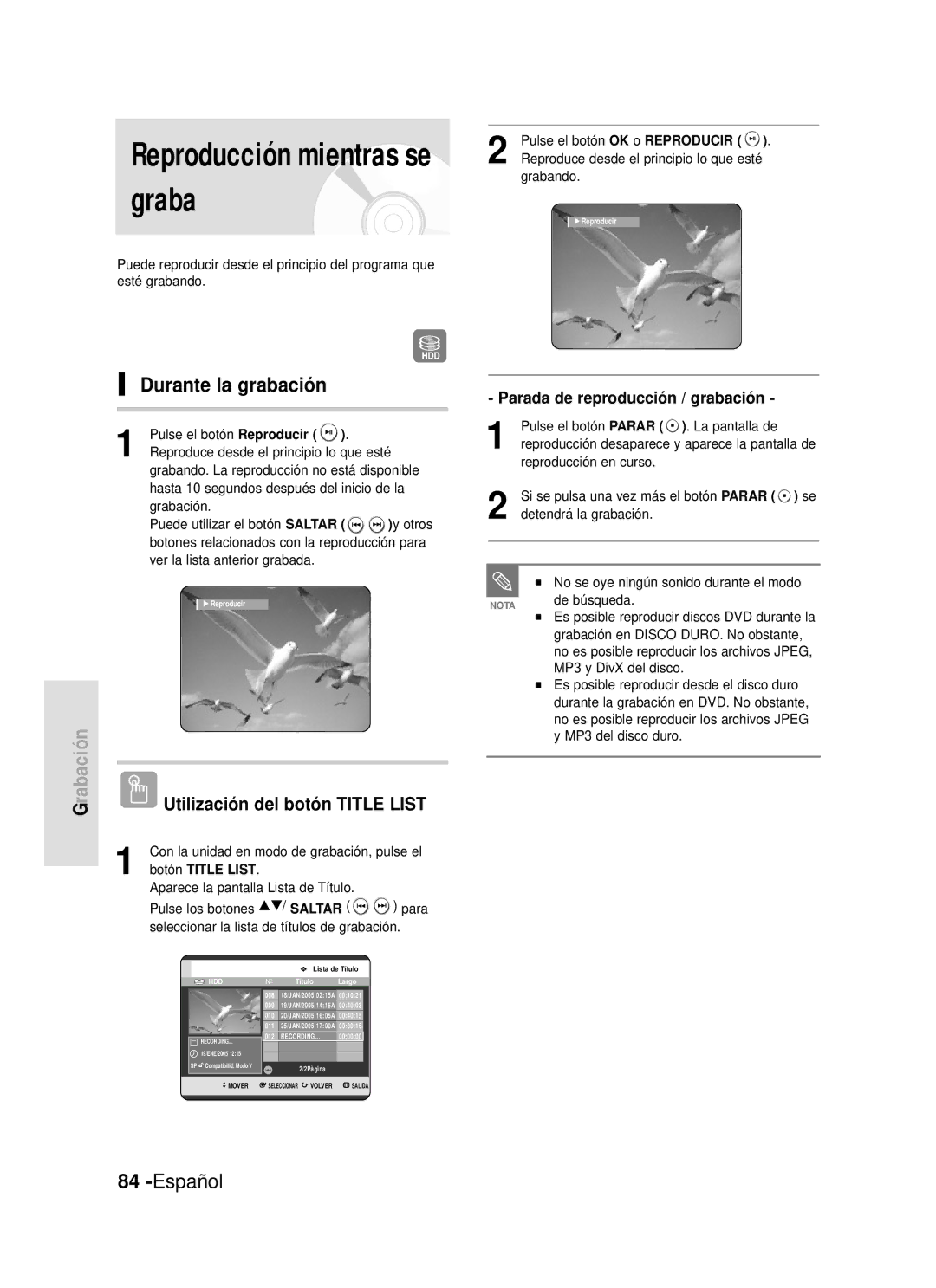 Samsung DVD-HR720/XEG manual Reproducción mientras se graba, Durante la grabación, Parada de reproducción / grabación 